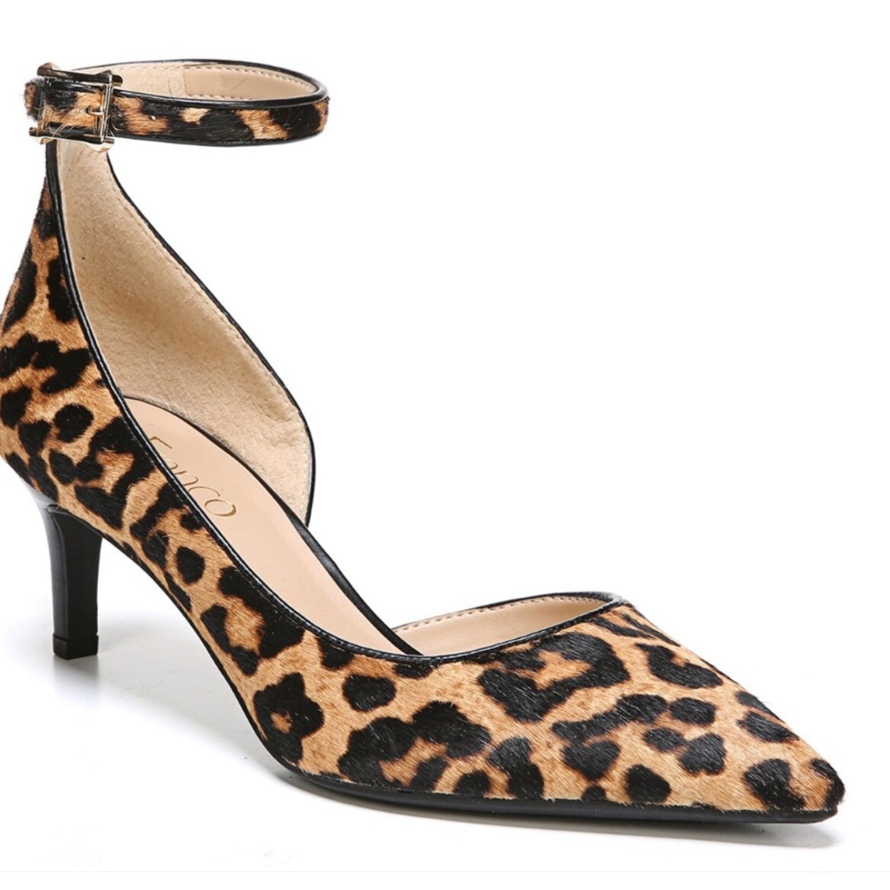 Brand New in box / never worn Franco Sarto leopard calfskin kitten Sz 7.5